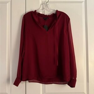 Banana Republic Burgundy Ruffle-Trim Long sheer Sleeve Blouse size large